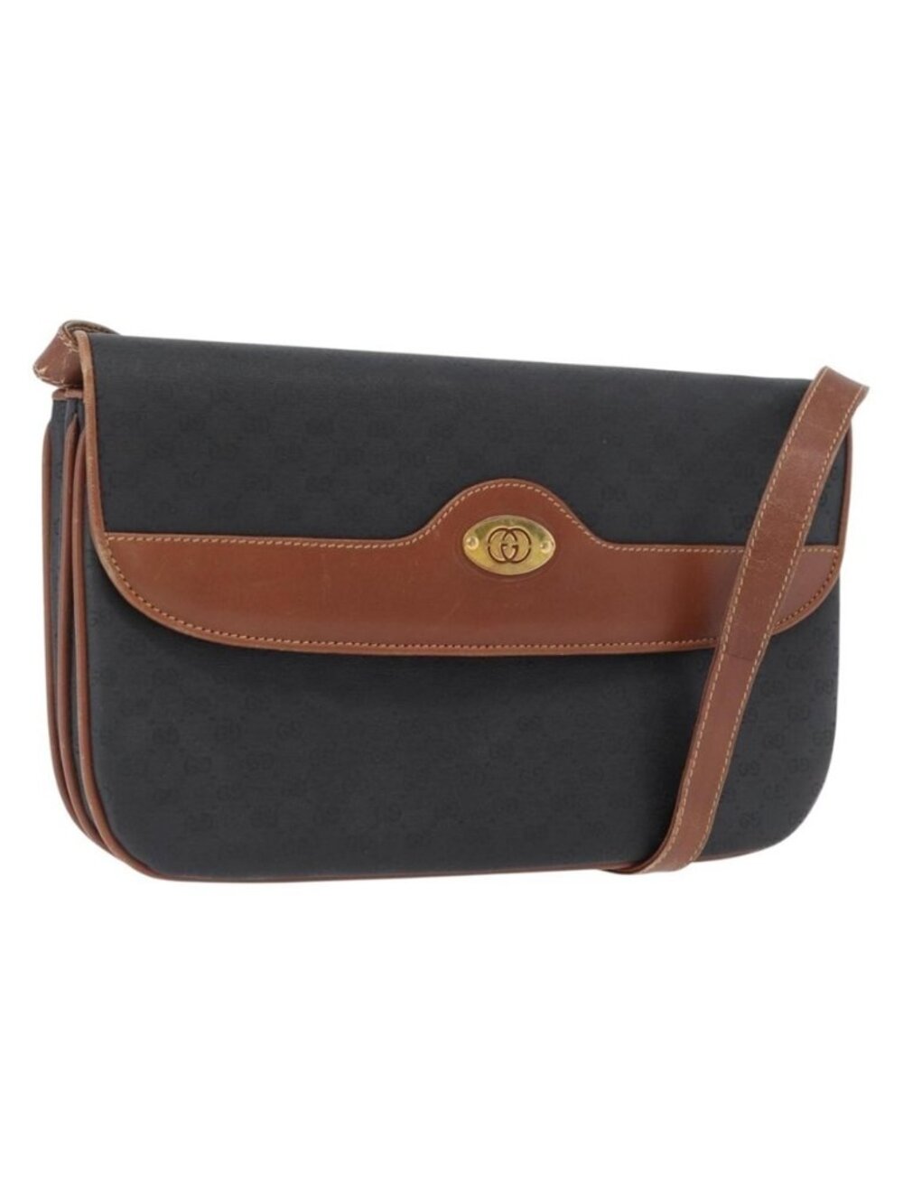 Authentic GUCCI Micro GG Canvas Shoulder Bag PVC Black Gold 004 106 0024